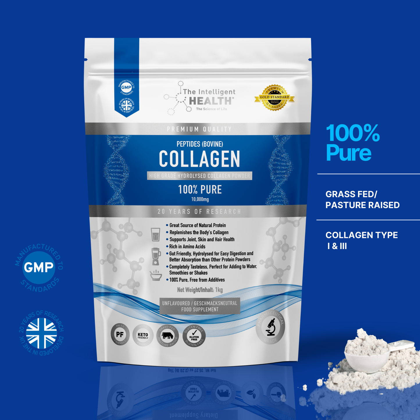 Pure Collagen Peptides 1kg | Premium Hydrolysed Peptides - Protein Rich