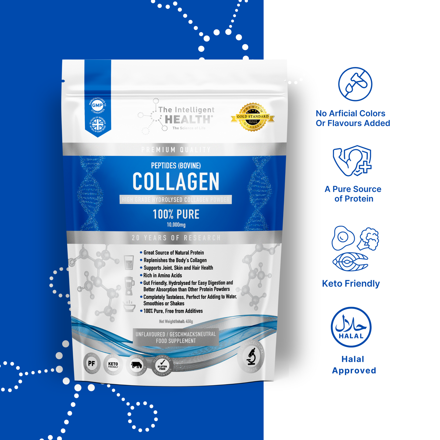 Pure Collagen Powder - 450g | Support Skin, Hair, Nails & Joints with Premium Hydrolysed Peptides | Unflavored