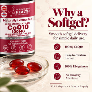 CoQ10 Supplement, Fermented Coenzyme Q10 Ubiquinone, 100mg, 90 and 120 Softgels