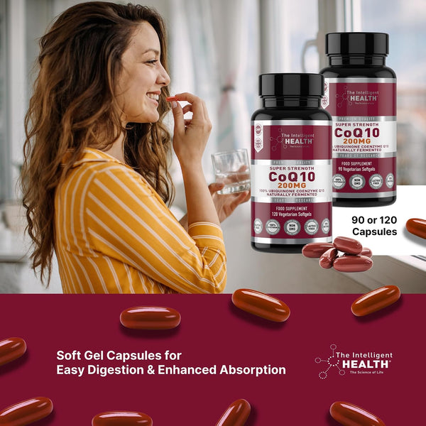 CoQ10 Supplement, Fermented Coenzyme Q10 Ubiquinone, 200mg, 90 and 120 Softgels