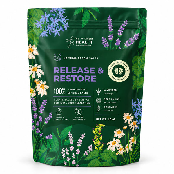 Release & Restore Epsom Salt Bath Soak with Lavender, Bergamot & Rosemary – 1.5kg