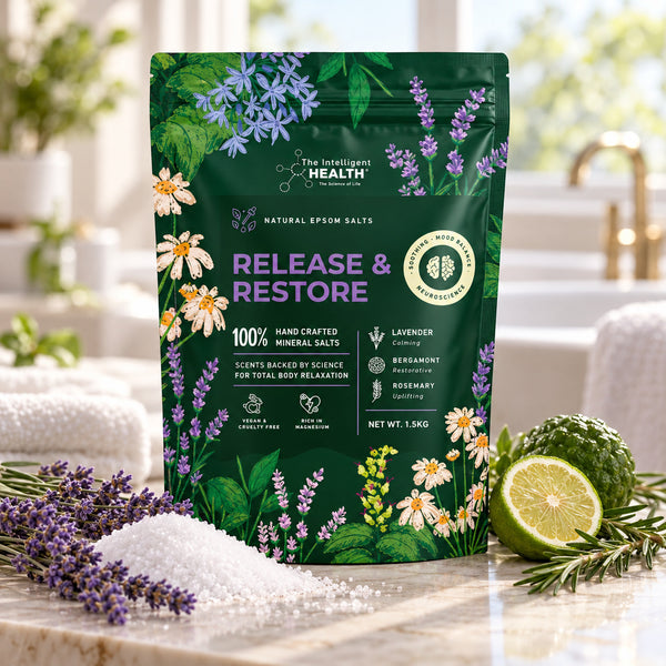 Release & Restore Epsom Salt Bath Soak with Lavender, Bergamot & Rosemary – 1.5kg