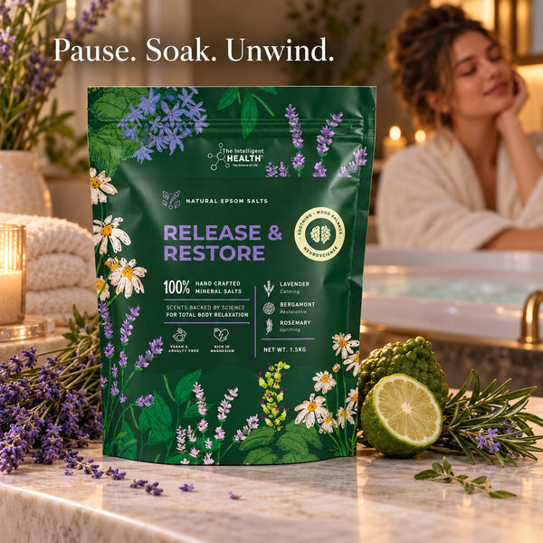 Release & Restore Epsom Salt Bath Soak with Lavender, Bergamot & Rosemary – 1.5kg