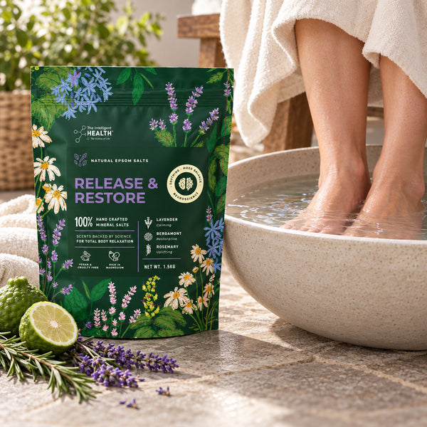 Release & Restore Epsom Salt Bath Soak with Lavender, Bergamot & Rosemary – 1.5kg